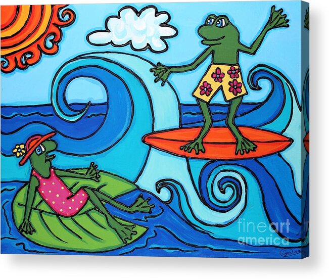 Frog Acrylic Print featuring the painting Frogs at the Beach by Cynthia Snyder