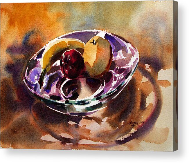 Original Paintings Acrylic Print featuring the painting Fruit in a glass bowl by Julianne Felton 2-16-14 by Julianne Felton