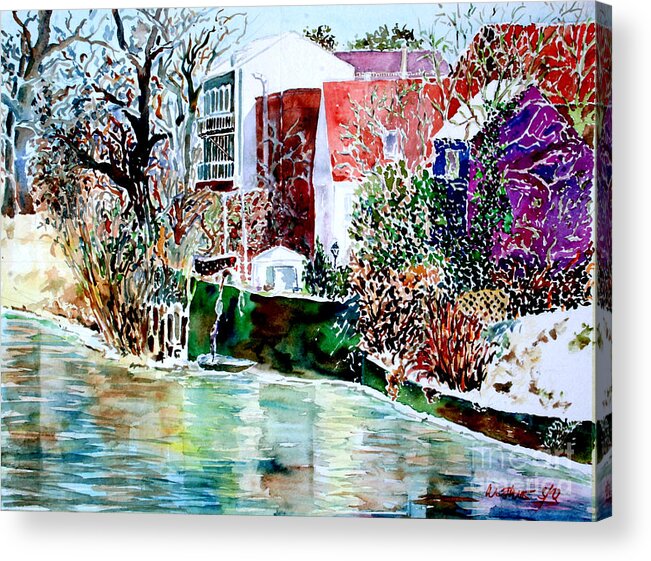 Watercolor Acrylic Print featuring the painting Fuert eastern riverside of Rednitz by Almo M