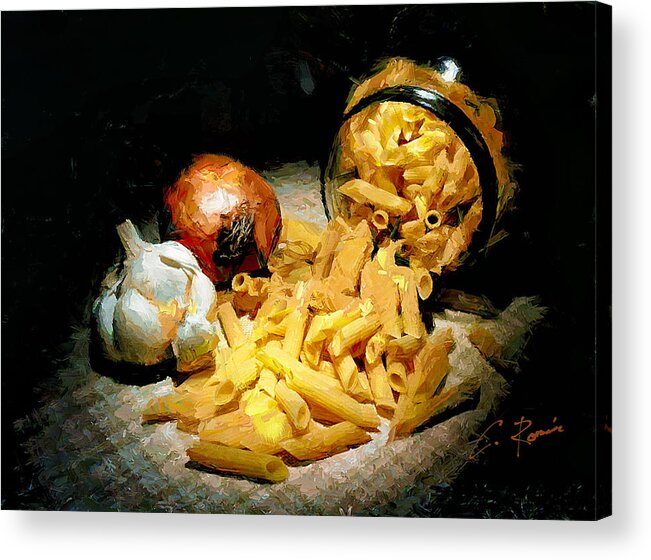 Garlic Acrylic Print featuring the painting Garlic Onion and Pasta by Charlie Roman