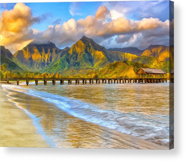 Morning Acrylic Print featuring the painting Golden Hanalei Morning by Dominic Piperata