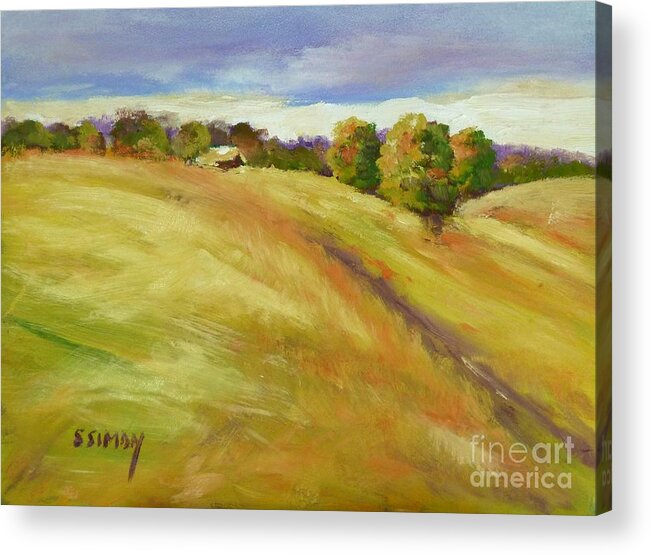 Hill Acrylic Print featuring the painting Golden Hills by Sally Simon