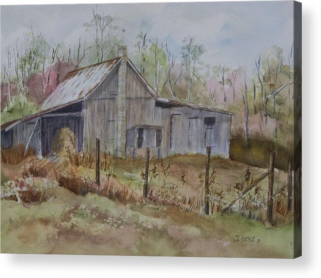 Watercolor Acrylic Print featuring the painting Grady's Barn by Janet Felts