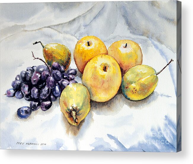 Grapes Acrylic Print featuring the painting Grapes and Pears by Joey Agbayani
