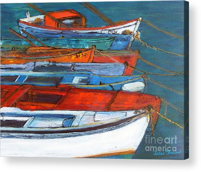  Acrylic Print featuring the painting Greek Boats - Methoni by Jackie Sherwood