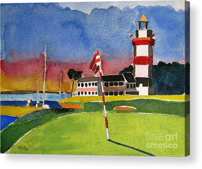 Golf Acrylic Print featuring the painting Harbour Town 18th SC by Lesley Giles