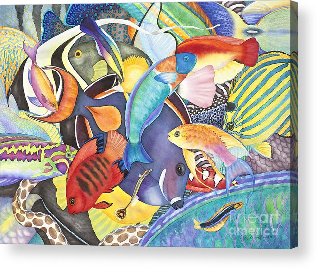 Animals Acrylic Print featuring the painting Hawaiian Fishes All the Way Down by Lucy Arnold