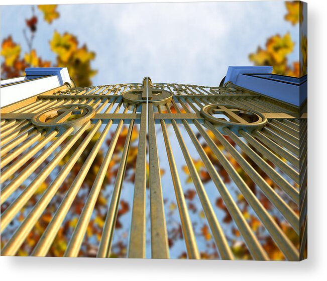 Heaven Acrylic Print featuring the digital art Heavens Golden Gates And Autumn Leaves by Allan Swart
