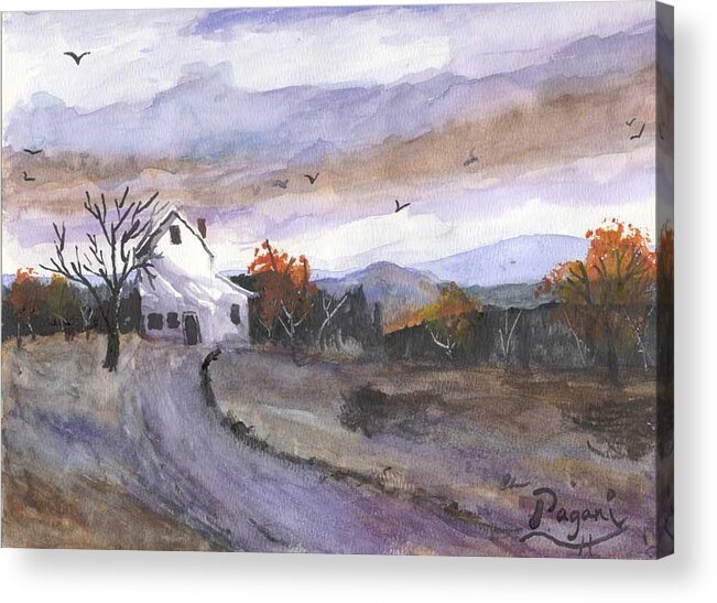 Watercolor Acrylic Print featuring the painting Hebo Farmhouse by Chriss Pagani