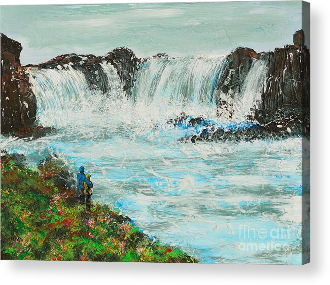 Waterfall Acrylic Print featuring the painting Honeymoon At Godafoss by Alys Caviness-Gober