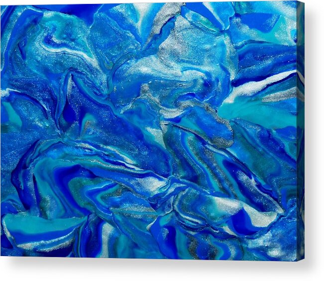 Abstract Acrylic Print featuring the mixed media Icy Blue by Deborah Stanley