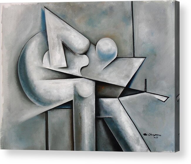 Cubism Jazz Guitar Acrylic Print featuring the painting Improviso Solo by Martel Chapman