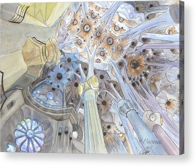 Architecture Acrylic Print featuring the painting Inner Sagrada Familia by Henrieta Maneva