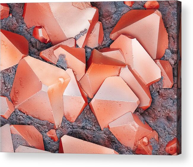 Iron Disulphide Acrylic Print featuring the photograph Iron Pyrite Crystal, Sem by Power And Syred