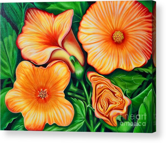 Tropical Flowers Acrylic Print featuring the painting Island Tropical Flower by Ruben Archuleta - Art Gallery