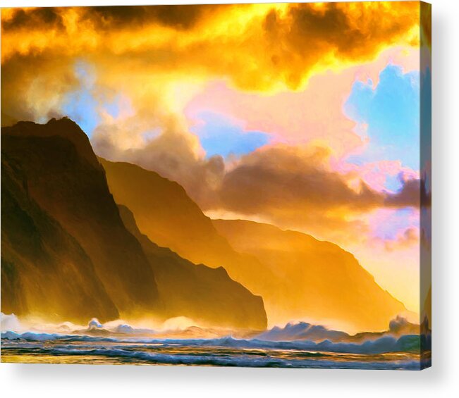 Ke'e Beach Acrylic Print featuring the painting Ke'e Beach Sunset by Dominic Piperata