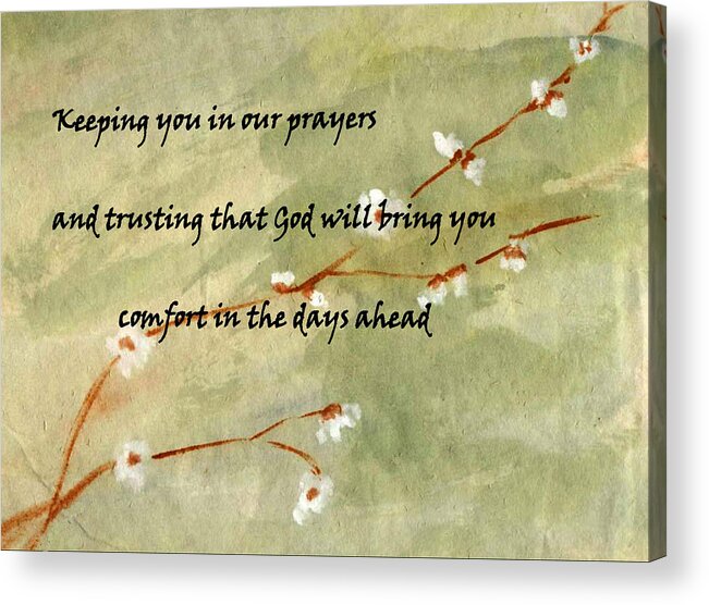 Sympathy Acrylic Print featuring the painting Keeping you in our prayers by Linda Feinberg