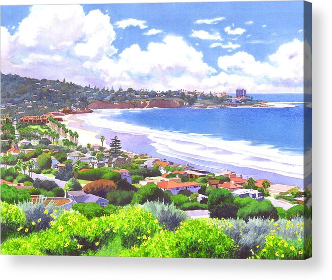 Landscape Acrylic Print featuring the painting La Jolla California by Mary Helmreich