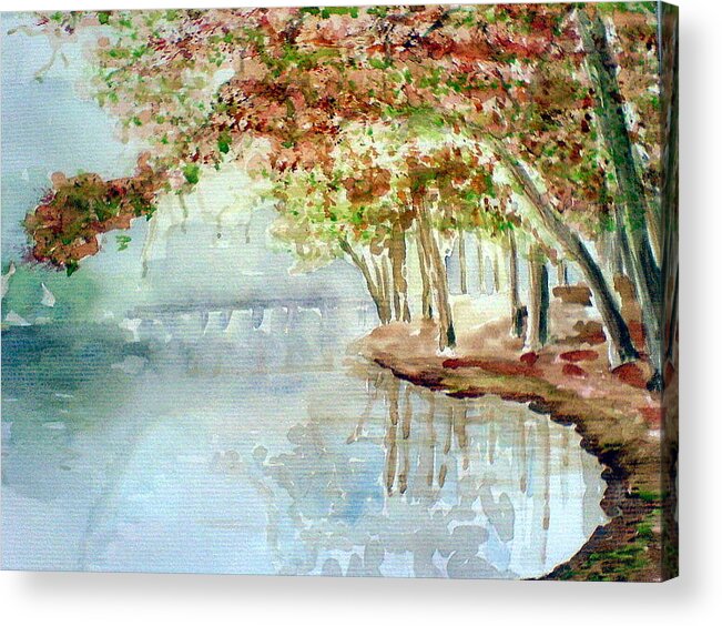 Ahonu Acrylic Print featuring the painting Lakeside in the Carolinas by AHONU Aingeal Rose