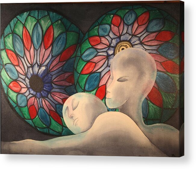 Color Acrylic Print featuring the painting Lamp shades and wigheads by Paul Amaranto