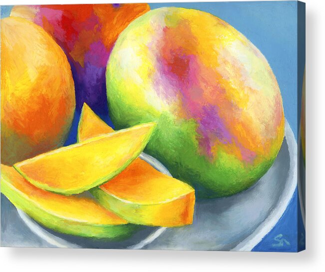 Fruit Acrylic Print featuring the painting Last Mango in Paris by Stephen Anderson