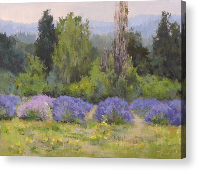Landscape Acrylic Print featuring the painting Lavender Clouds by Karen Ilari