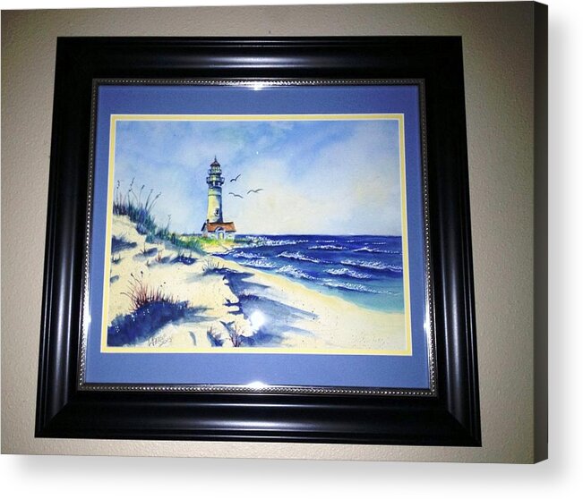 Lighthouse. Sea Acrylic Print featuring the painting Lighthouse on the Point SOLD by Richard Benson