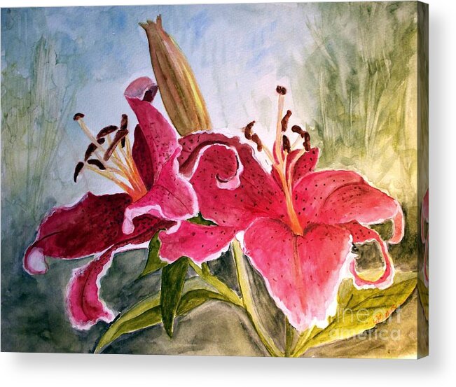 Flowers Acrylic Print featuring the painting Lilies Turned Tiger by Carol Grimes