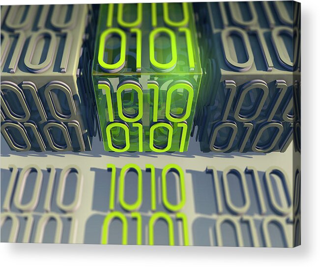 3 D Acrylic Print featuring the photograph Line Of Bright Binary Code Data by Ikon Images