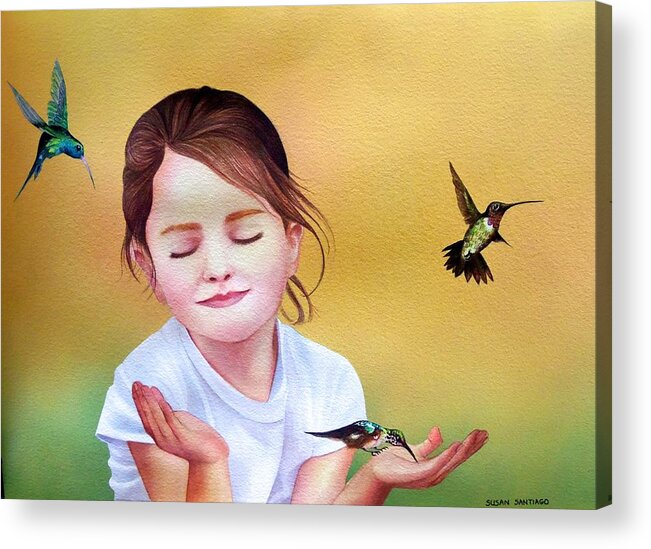 Hummingsbirds Acrylic Print featuring the painting Los Colibres by Susan Santiago