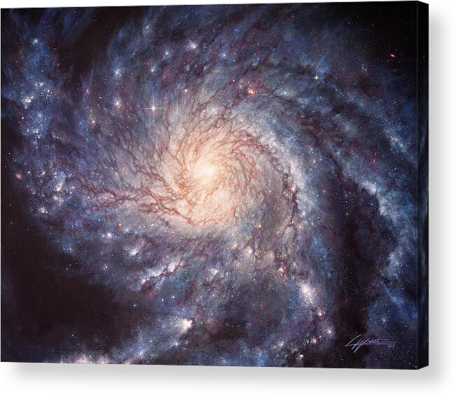 Galaxy Acrylic Print featuring the painting M101 Pinwheel Galaxy by Lucy West