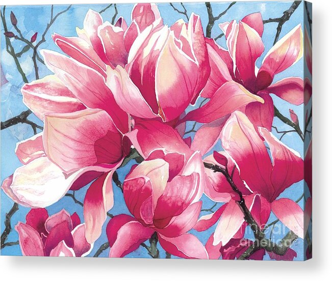 Flower Acrylic Print featuring the painting Magnolia Medley by Barbara Jewell