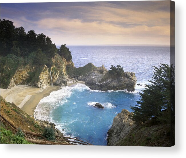 Tim Fitzharris Acrylic Print featuring the photograph McWay Cove Falls in Big Sur by Tim Fitzharris