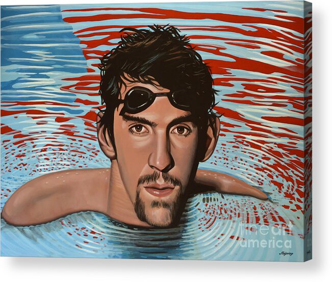 Michael Phelps Acrylic Print featuring the painting Michael Phelps by Paul Meijering