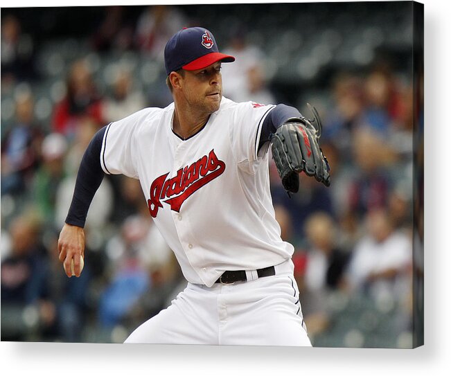 American League Baseball Acrylic Print featuring the photograph Minnesota Twins v Cleveland Indians - Game One by David Maxwell