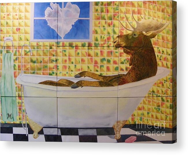 Moose Acrylic Print featuring the painting Moose Bath II by LeAnne Sowa