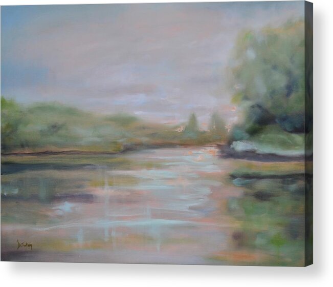 Lake Scene Acrylic Print featuring the painting Morning at the Lake by Donna Tuten
