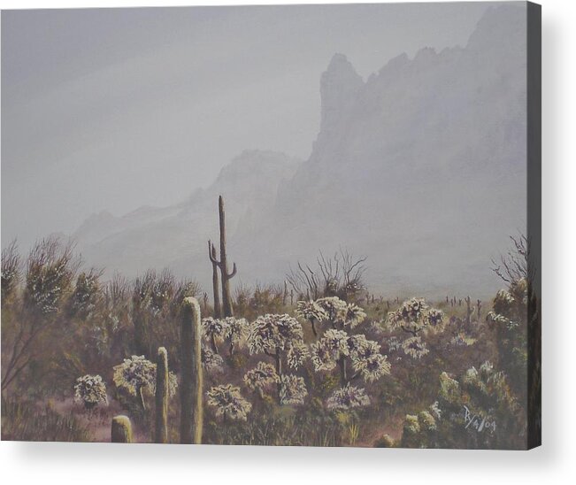 Acrylic Acrylic Print featuring the painting Morning Desert Haze by Ray Nutaitis