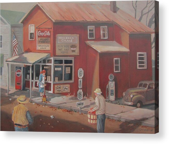 Small Town Acrylic Print featuring the painting Morning Time by Tony Caviston