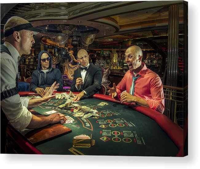 Hooded Shirt Acrylic Print featuring the photograph Multiple exposure of gamblers playing poker in casino by Kirk Marsh