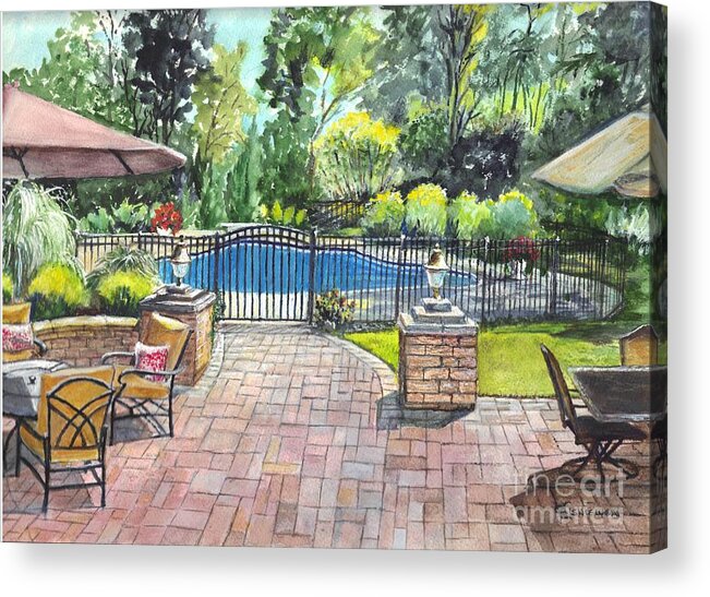 Backyard Acrylic Print featuring the painting My Backyard Vacation by Carol Wisniewski