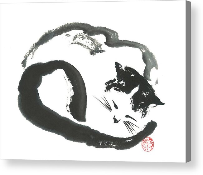 Japanese Acrylic Print featuring the painting Napping Neko by Terri Harris