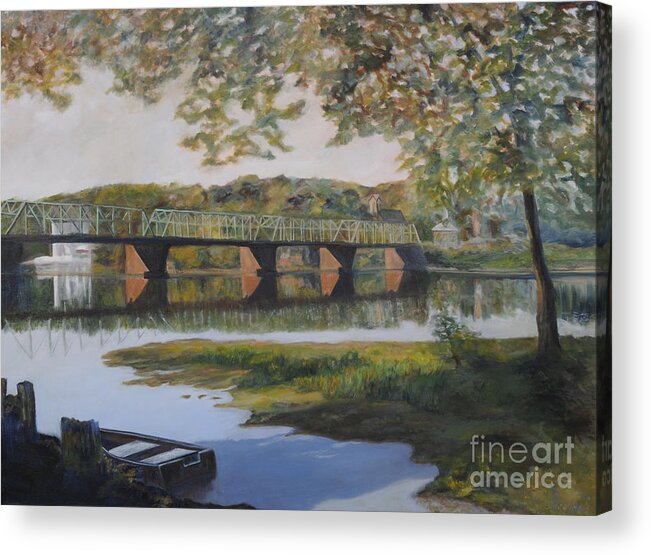 Addie Hocynec Art Acrylic Print featuring the painting New Hope Bridge by Addie Hocynec