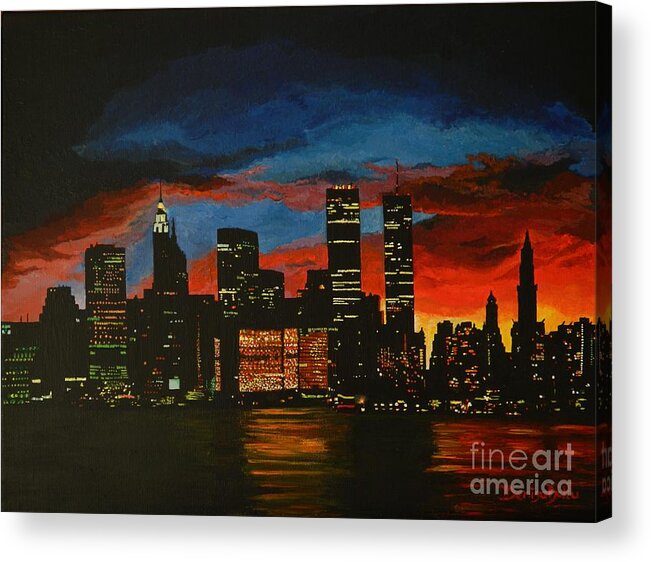 Landscape Acrylic Print featuring the painting New York in Glory Days by Denisa Laura Doltu