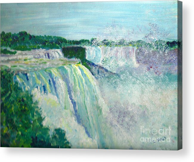 Water Falls Acrylic Print featuring the painting Niagara Falls by Sarabjit Singh