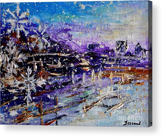 Harbor Acrylic Print featuring the painting Norwich Harbor - Snow by Karen Ferrand Carroll
