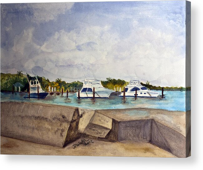 Ocean Inlet Acrylic Print featuring the painting Ocean Inlet Marina by Donna Walsh