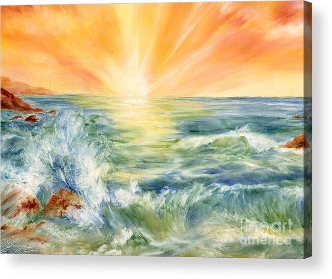Sunset Acrylic Print featuring the painting Ocean Waves III by Summer Celeste