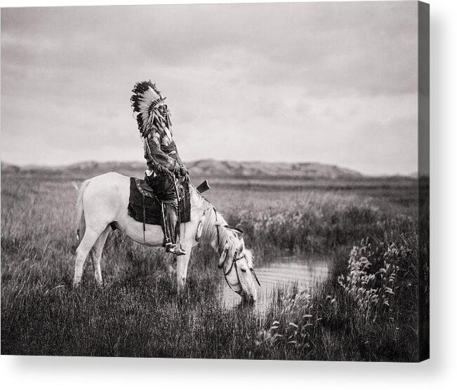 #faatoppicks Acrylic Print featuring the photograph Oglala Indian Man circa 1905 by Aged Pixel