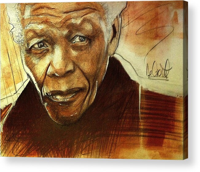 Mandela Acrylic Print featuring the painting Older Nelson Mandela by Gregory DeGroat